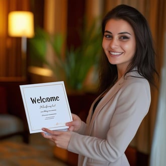 A guest receiving a personalized welcome when arriving to a hotel