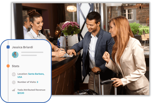 Jessica checking in to a hotel